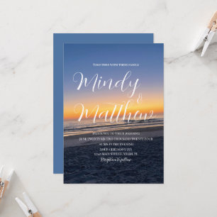 Invitación Boda Azul Destino Puesta de Sol en la Playa