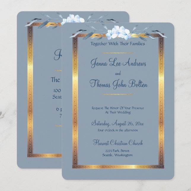 Invitación Boda azul duro y chic del sur (Anverso / Reverso)