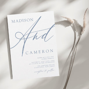 Invitación Boda Azul Dusto De Calligrafía Negrita "Y"