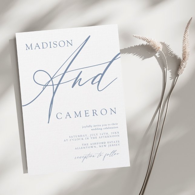 Invitación Boda Azul Dusto De Calligrafía Negrita "Y" (Subido por el creador)