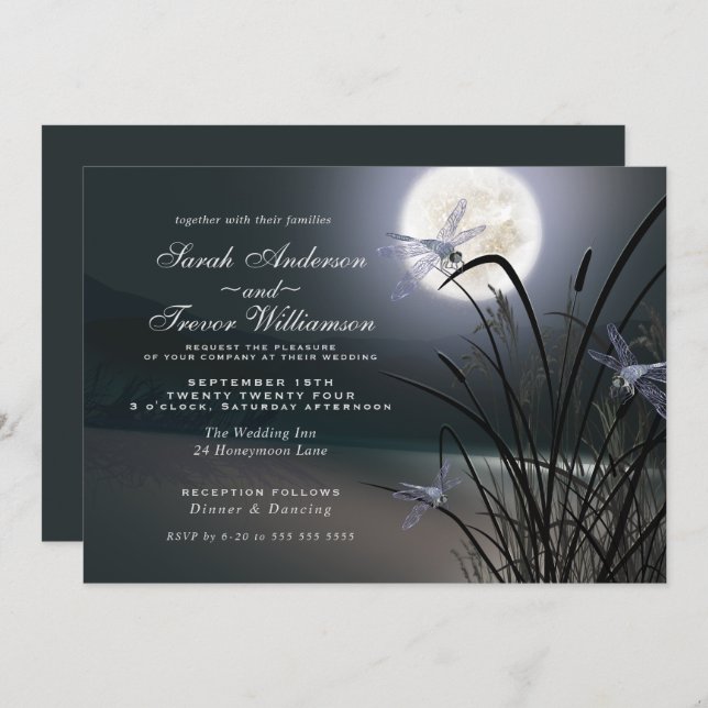 Invitación Boda Azul Dusto Lanza Llanura de la Moda Llena (Anverso / Reverso)