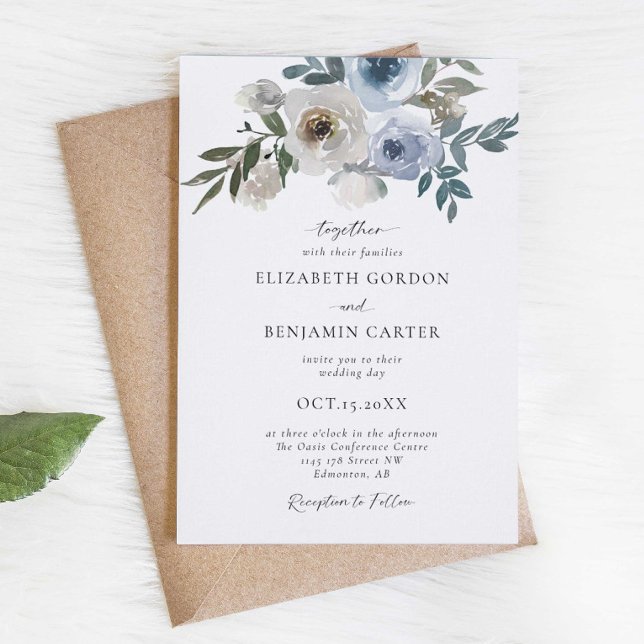 Invitación Boda Azul Dusty Floral Elegante Guión Rústico En (Subido por el creador)
