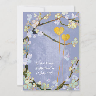 Invitación Boda azul en polvo de dos corazones