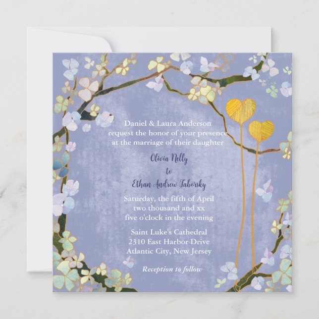 Invitación Boda azul en polvo de estilo bohemio (Anverso)