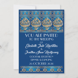 Invitación Boda azul encantador de oro antiguo - Acto formal