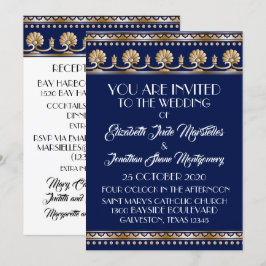 Invitación Boda azul encantador de oro antiguo - Acto formal