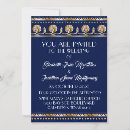 Invitación Boda azul encantador de oro antiguo - Acto formal