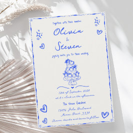 Invitación Boda azul escarpado a mano de moda