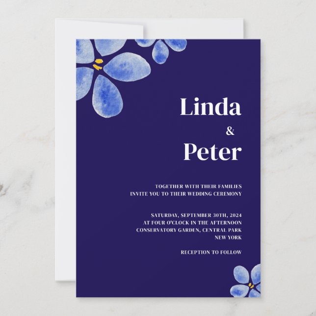 Invitación Boda azul floral acuático moderno (Anverso)