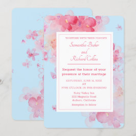 Invitación Boda azul floral de color de agua delgada