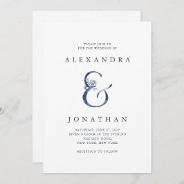 Invitación Boda azul floral de la acuarela del signo "&" el |