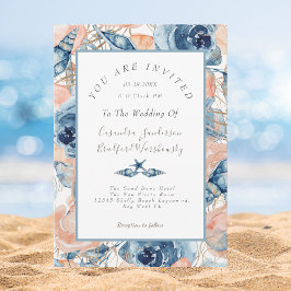 Invitación Boda azul floral de la cubierta de color de agua d