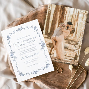 Invitación Boda azul fotográfico francés de época victoriana