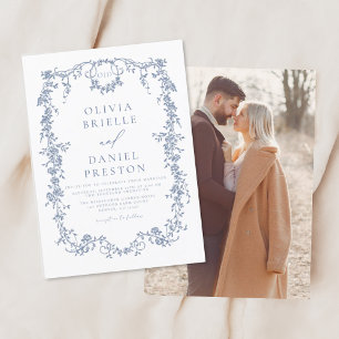 Invitación Boda azul fotográfico francés de época victoriana