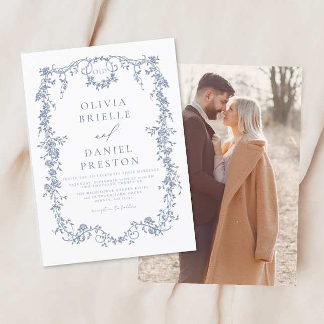 Invitación Boda azul fotográfico francés de época victoriana (Subido por el creador)