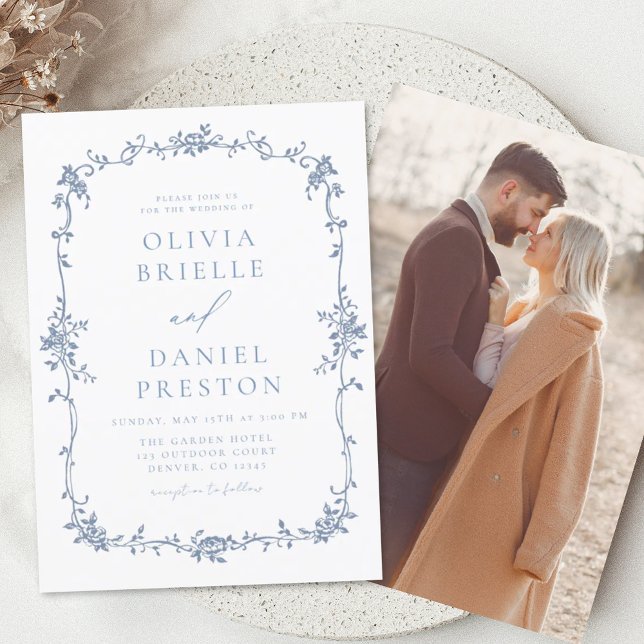 Invitación Boda azul fotográfico francés de época victoriana (Subido por el creador)
