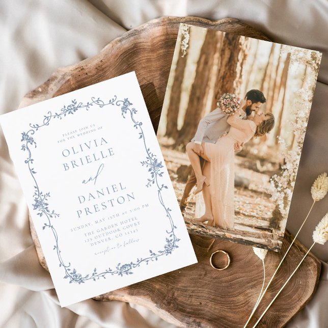 Invitación Boda azul fotográfico francés de época victoriana (Subido por el creador)