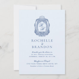 Invitación Boda azul francés Escudo barroco