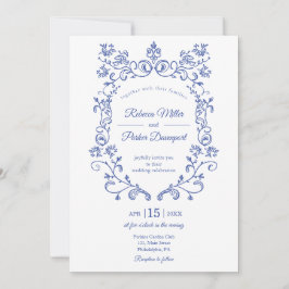 Invitación Boda azul francés foto código qr en la parte poste