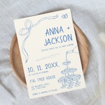 Boda azul francés vintage ilustrado a mano