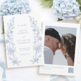 Invitación Boda azul francesa salva la foto de la fecha