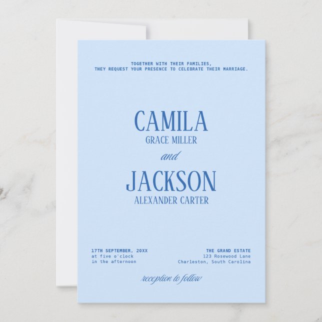 Invitación Boda Azul Fría  (Anverso)