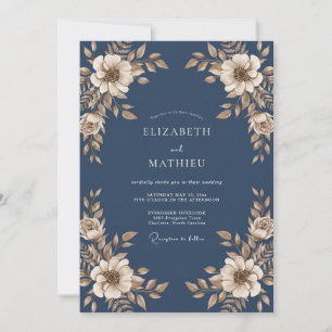 Invitación Boda azul hoja de acero silenciado
