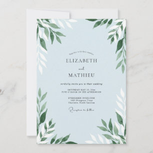 Invitación Boda azul hoja de pizarra en polvo