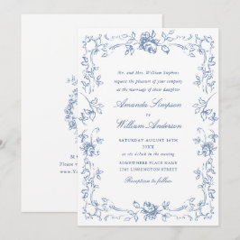 Invitación Boda azul húmedo del ornato floral del renacimient