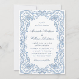 Invitación Boda azul húmedo del ornato floral del renacimient