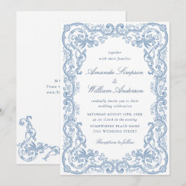 Invitación Boda azul húmedo del ornato floral del renacimient
