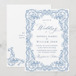 Invitación Boda azul húmedo del ornato floral del renacimient