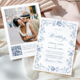 Invitación Boda azul húmedo del ornato floral del renacimient