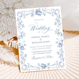 Invitación Boda azul húmedo del ornato floral del renacimient