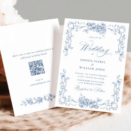 Invitación Boda azul húmedo del ornato floral del renacimient