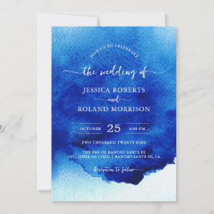 Invitación Boda azul índigo de escritura moderna