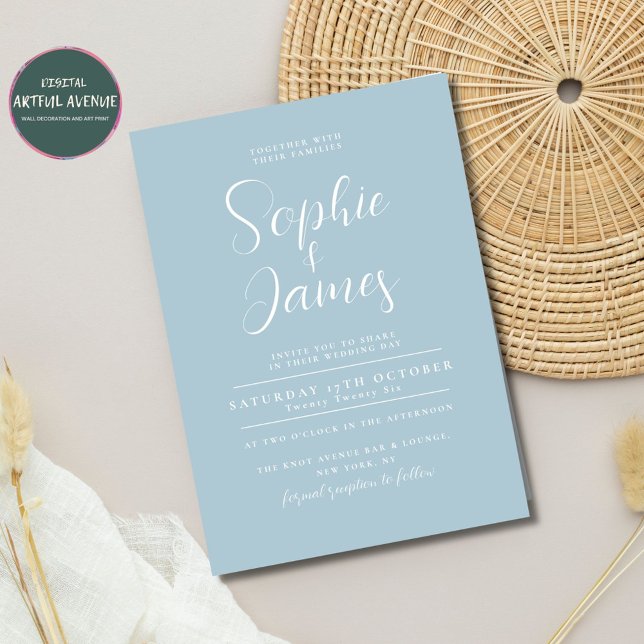 Invitación Boda azul infantil Minimalista moderno (Minimal wedding invitation - baby blue)
