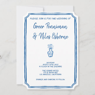 Invitación Boda azul italiano La Dolce Vita escrito a mano