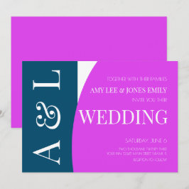 Invitación Boda Azul Magenta Geométrico Moderno Brillante