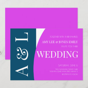 Invitación Boda Azul Magenta Geométrico Moderno Brillante