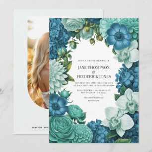 Invitación Boda Azul Marejada, Deriva de Espuma Marina y Ment
