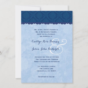 Invitación Boda azul marina y azul bebé Damasco V007