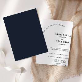 Invitación boda azul marino de guión minimalista