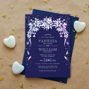 Invitación Boda azul marino de la marina floral blanca en cas