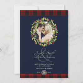 Invitación Boda azul marino de Navidad FOTO Cuadro de Buffalo