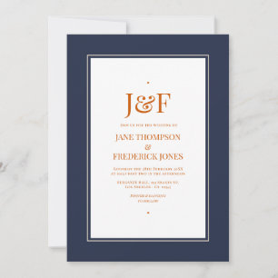 Invitación Boda Azul Marino, Naranja Quemada y Champán