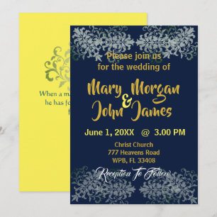Invitación Boda Azul Marino Oro Plata Amarillo