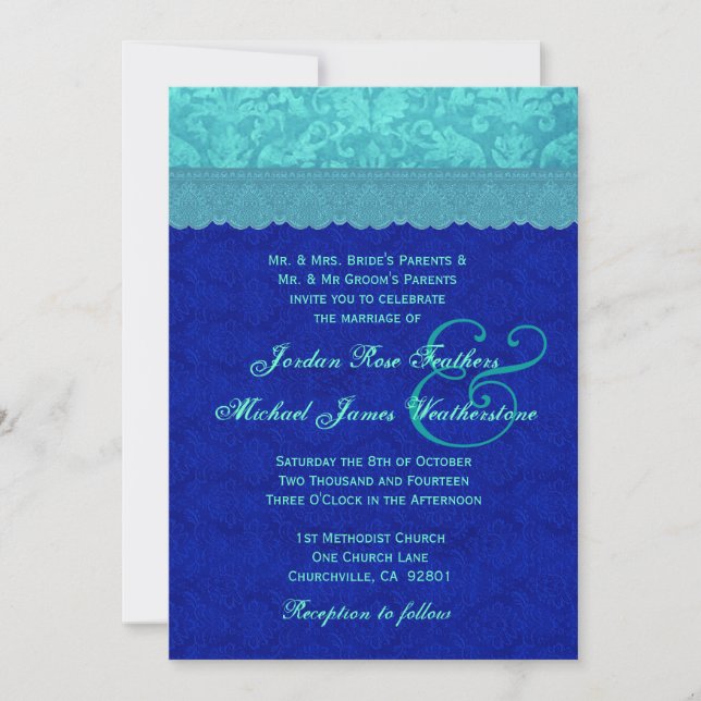 Invitación Boda azul marino y real de Damasco azul G500G (Anverso)