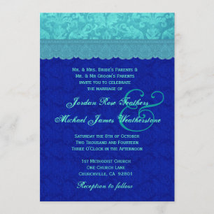 Invitación Boda azul marino y real de Damasco azul G500G