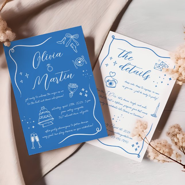 Invitación Boda azul mediterráneo de la mano dibujado Fun Doo (Subido por el creador)